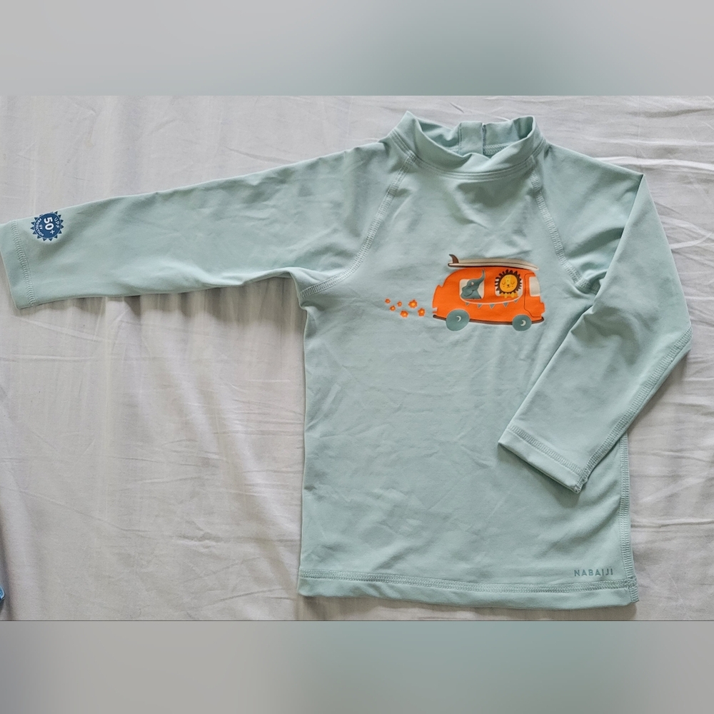 Kids Swim Shirt - Light Blue with Orange Van Design